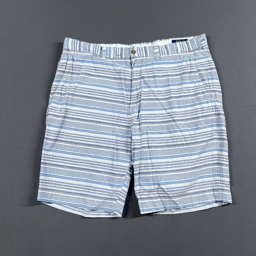Polo Ralph Lauren Seersucker Shorts Mens 36 Blue White Stretch Classic Pony